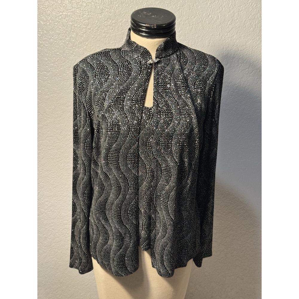 Women's Onyx 2 Piece Set Sparkly With Shoulder Pads Size M